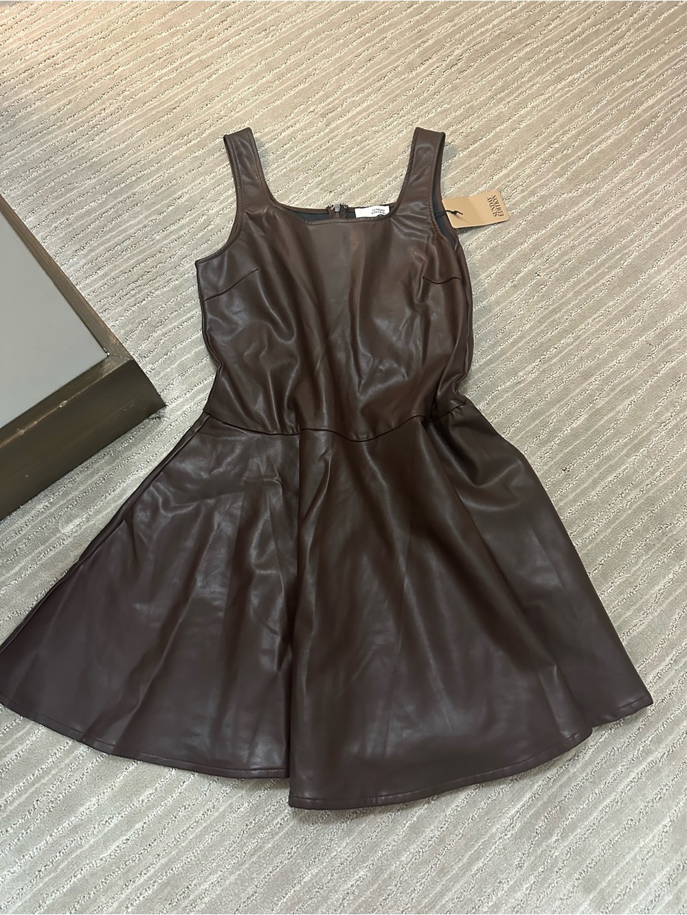 NWT Brown Faux Leather Fit-and-Flare Dress